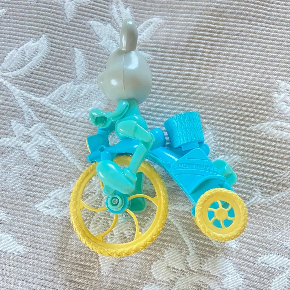 Vintage Easter Bunny Wind Up Toy Plastic Tricycle Rabbit